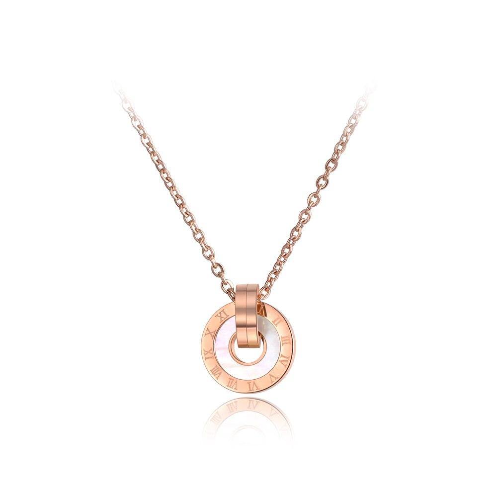 Mosaic Stainless Steel Shell & Acrylic Double Circle Pendant Necklace - The Jewellery Supermarket