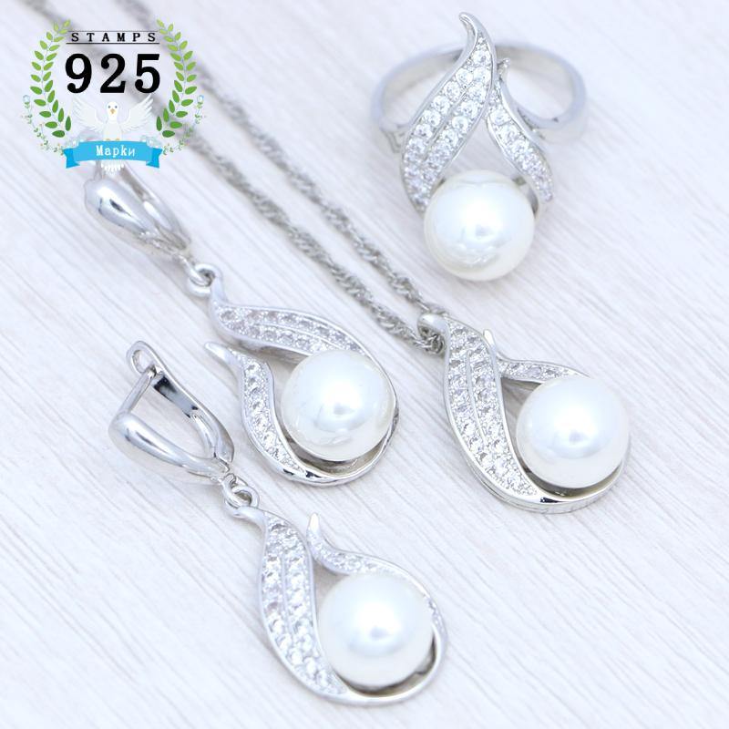 New - 925 Silver White Pearl AAA+ Cubic Zirconia Jewelry Set - The Jewellery Supermarket
