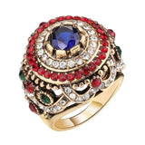 New Arrival Bohemian Blue Resin Inlay Crystal Gold Plated Antique Ring For Women
