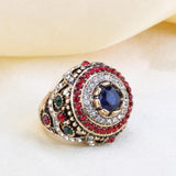 New Arrival Bohemian Blue Resin Inlay Crystal Gold Plated Antique Ring For Women - The Jewellery Supermarket