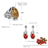 New Boho Amber Stone Tibetan Silver Ring Earring Jewelry Set - The Jewellery Supermarket