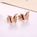 New Design Double-layer Matte Butterfly Titanium Steel Rose Gold Stud Earrings