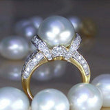 New Design High Quality Big Imitation Pearl AAA+ Cubic Zirconia Diamonds Ring - The Jewellery Supermarket