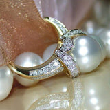 New Design High Quality Big Imitation Pearl AAA+ Cubic Zirconia Diamonds Ring - The Jewellery Supermarket