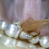 New Design High Quality Big Imitation Pearl AAA+ Cubic Zirconia Diamonds Ring - The Jewellery Supermarket