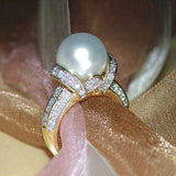 New Design High Quality Big Imitation Pearl AAA+ Cubic Zirconia Diamonds Ring - The Jewellery Supermarket