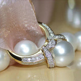 New Design High Quality Big Imitation Pearl AAA+ Cubic Zirconia Diamonds Ring - The Jewellery Supermarket