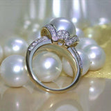 New Design High Quality Big Imitation Pearl AAA+ Cubic Zirconia Diamonds Ring - The Jewellery Supermarket