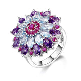 New Design Silver Multicolor Gemstone Flower Shape Wedding Ring - The Jewellery Supermarket