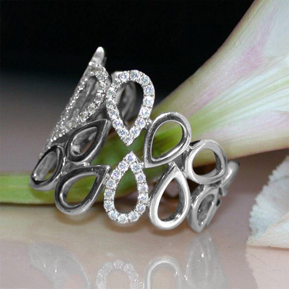 New Fashion Hollow Out Water Drop Linked Silver Color AAA+ Cubic Zirconia Diamonds Stylish Ring - The Jewellery Supermarket