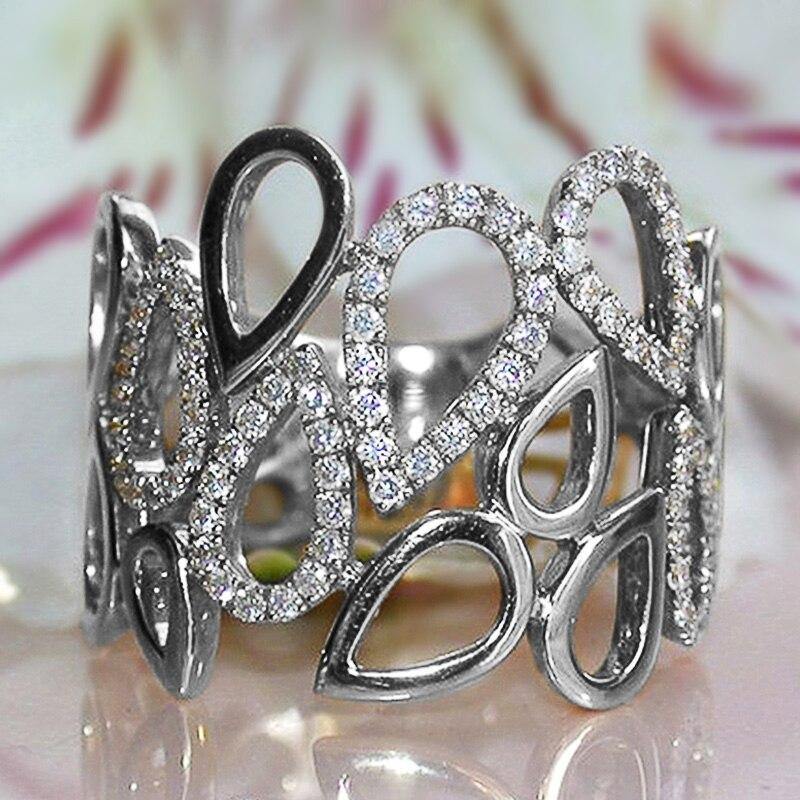 New Fashion Hollow Out Water Drop Linked Silver Color AAA+ Cubic Zirconia Diamonds Stylish Ring - The Jewellery Supermarket