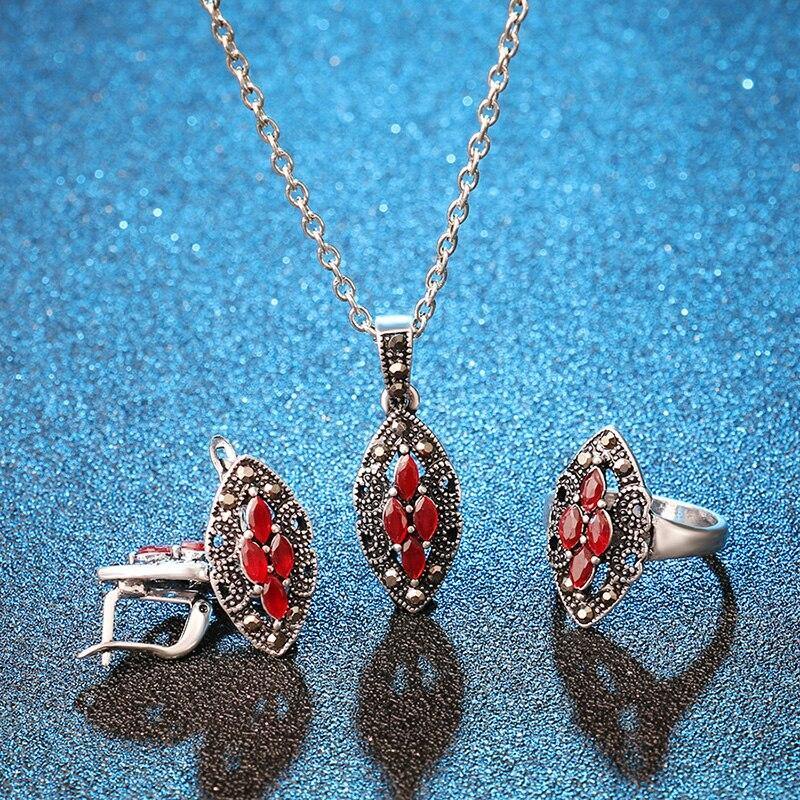 NEW Fashion Vintage Antique Silver Plated Wedding Earrings Necklace Ring Set - The Jewellery Supermarket