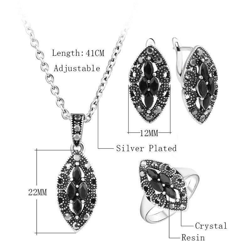 NEW Fashion Vintage Antique Silver Plated Wedding Earrings Necklace Ring Set - The Jewellery Supermarket
