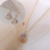 New Fashion Waterdrop AAA+ Cubic Zirconia Diamonds Pendant Necklace Drop Earrings - The Jewellery Supermarket