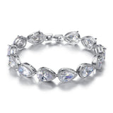 New Luxury AAA+ CZ Diamonds 18CM Angel Tears Pear Silver Bracelet Bangle