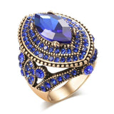 New Luxury Antique Vintage Look AAA Blue CZ Crystal Boho Gold Color Charming Ring
