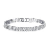 New Luxury Three Rows Tennis AAA+ CZ Diamonds Silver Bracelet Bangle