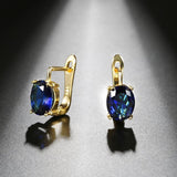 New Oval Dark Blue Natural Zircon Women Fashion Gold Color Bohemia Cute Earrings - The Jewellery Supermarket