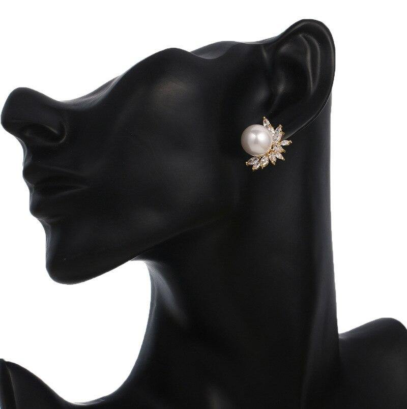 New Trendy Classic AAA+ Cubic Zirconia Diamonds Simulated Pearl Earrings - The Jewellery Supermarket