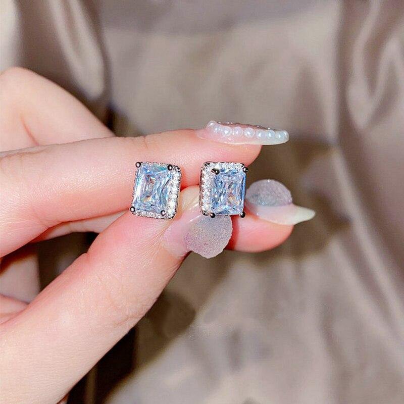 2021 Trendy Princess Cut Square AAA+ Zircon 925 Silver Colour Earrings - The Jewellery Supermarket
