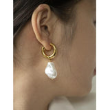 New Vintage High Imitation Baroque Pearl Gold Circle Earrings