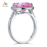 Outstanding 6 Carat Cushion Fancy Pink Simulated Lab Diamond Silver Luxury Ring - The Jewellery Supermarket