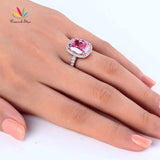 Outstanding 6 Carat Cushion Fancy Pink Simulated Lab Diamond Silver Luxury Ring - The Jewellery Supermarket