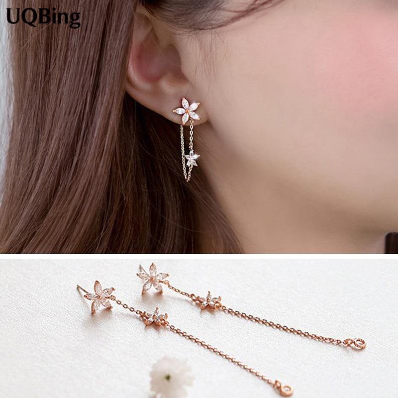 Pretty 925 Sterling Silver Crystal Flower Asymmetry Stud Earrings - The Jewellery Supermarket