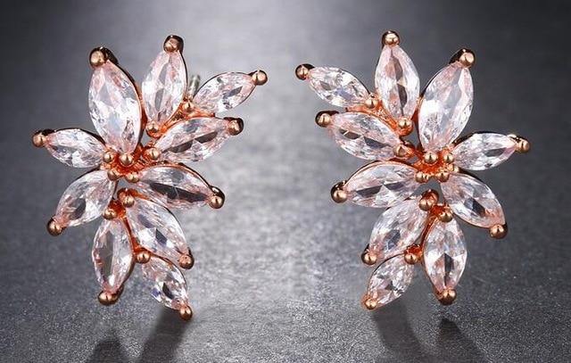 Pretty AAA Cubic Zirconia Crystals Three Colors Flower Shape Earrings - The Jewellery Supermarket