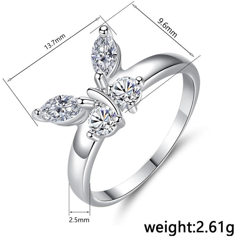 Pretty Butterfly Shining Crystal AAA Cubic Zirconia Diamonds Ring - The Jewellery Supermarket