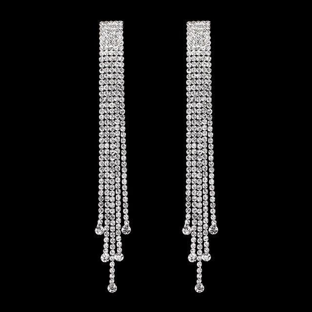 Pretty Fashion Crystal Long Silver Color Rhinestone Earrings - Best Online Prices - The Jewellery Supermarket