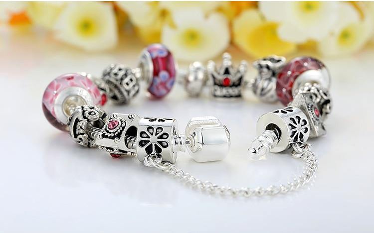 Queen Jewelry Silver Plated Charms Bracelet & Bangles With Queen Crown Beads - The Jewellery Supermarket