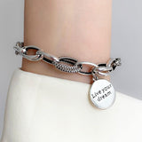 Retro Thick Chain Round Letter Silver Colour Love Pendant Bracelet - The Jewellery Supermarket