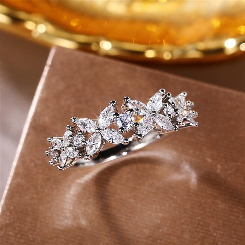 Romantic Flower Design AAA+ Cubic Zirconia Diamonds Luxury Statement Ring - The Jewellery Supermarket