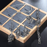 Rose Flower Tibetan Silver Boho Charm Crystal Bracelet or 3 Pcs Set - The Jewellery Supermarket