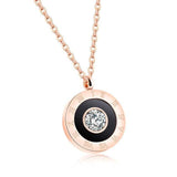Rose Gold AAA+ CZ Crystal Roman Numeral Stainless Steel Link Chain Necklace - The Jewellery Supermarket