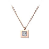 Rose Gold Color Collarbone Necklace Chain AAA+ CZ Diamond Square Pendant - The Jewellery Supermarket
