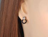 Rose Gold Colour Stainless Steel Black Acrylic Circle Square AAA+ CZ Diamonds Earrings - The Jewellery Supermarket