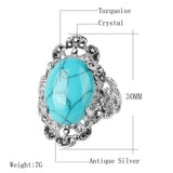 Silver Color Ethnic Vintage Big Crystal Natural Stone Ring - The Jewellery Supermarket