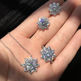 Silver Color Pave AAAAA Simulated Diamond Flower Pendant Necklace Earring and Ring