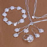 Silver Colour Flower Necklace Bracelets Earrings Ring Fashion Jewellery Set - The Jewellery Supermarket