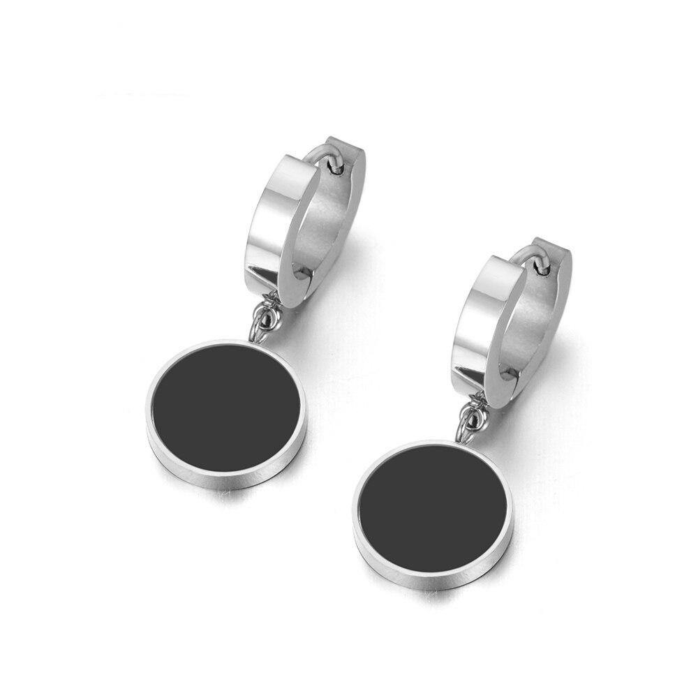 Stainless Steel White Shell & Black Acrylic Hoop Earrings For Women - The Jewellery Supermarket