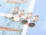 Stainless Steel White Shell & Black Acrylic Hoop Earrings For Women - The Jewellery Supermarket