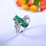 Stunning Silver 925 Rectangle Shape Green Topaz Gemstone Ring - The Jewellery Supermarket