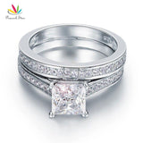 Superb 1.5 Ct Princess Cut Simulated Lab Diamond Silver Wedding Engagement Ring Set - The Jewellery Supermarket