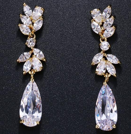 Superb 3 Colors Leaf High Quality Cubic Zirconia Crystals Earrings - The Jewellery Supermarket