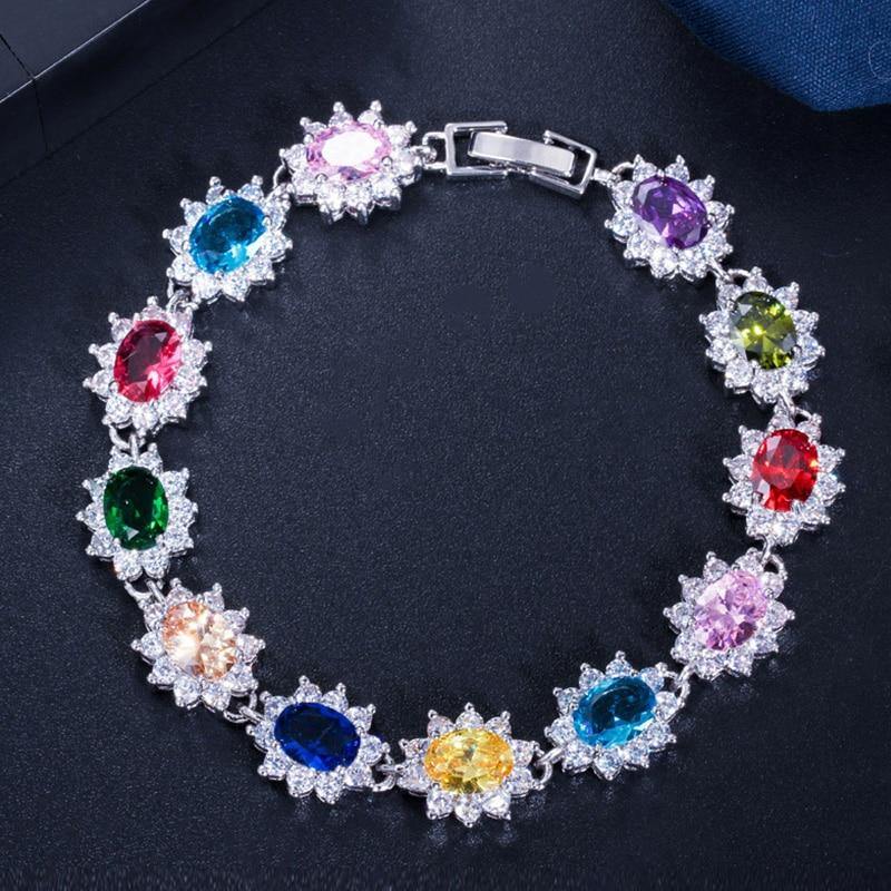 Superb AAA+ Cubic Zirconia Diamonds and Crystals 925 Sterling Silver Vintage Royal or Multicolour Bracelet - The Jewellery Supermarket
