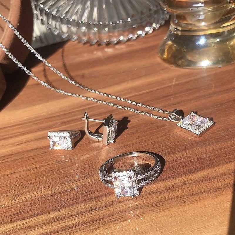 Superb Silver AAA+ Cubic Zirconia Diamonds Fine Jewelry Set - The Jewellery Supermarket