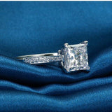 Superb Sterling 925 Silver Square AAAA+ Zircon Wedding Engagement Ring - The Jewellery Supermarket