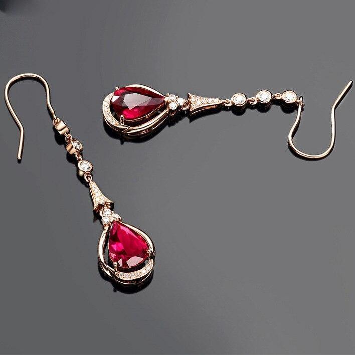 Timeless Design Delicate 18K Rose Gold Rubellite Drop Earrings - The Jewellery Supermarket